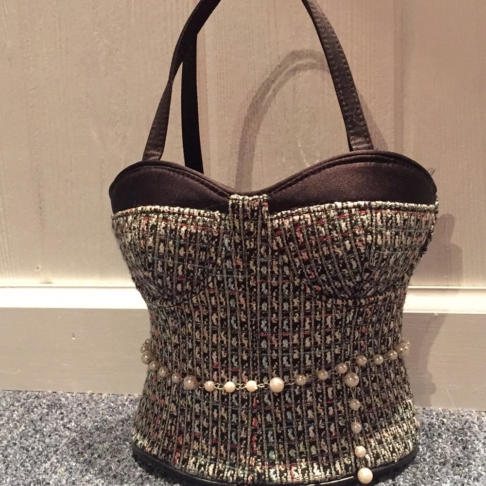 Bustier handbag black with faux pearl trim